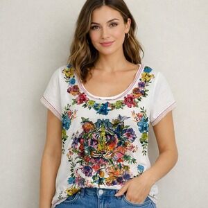 VTG Roberto Cavalli Y2K Tiger Floral Mesh Top IT 40 Archival Designer Tee